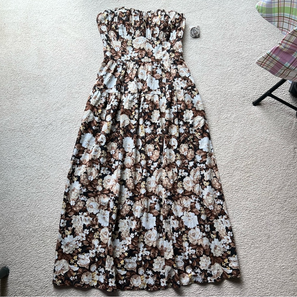 Abercrombie & Fitch Smocked Bodice Corset Maxi Dress Sleeveless Brown Floral M